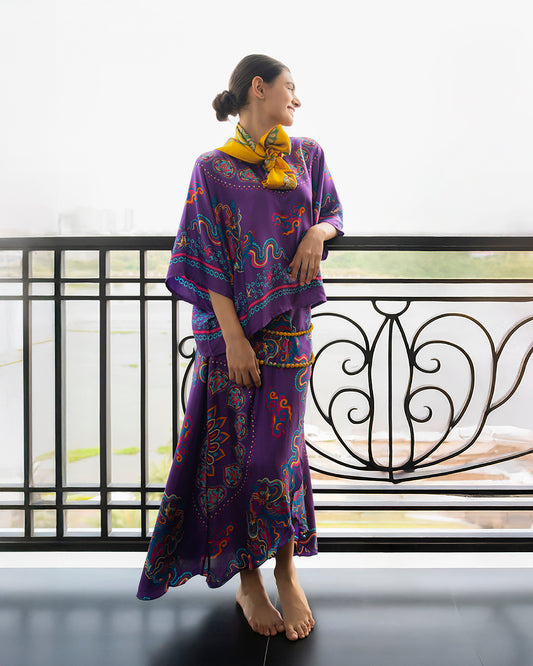 Silk Batwing Blouse 1940s / Purple Phoenix Dance