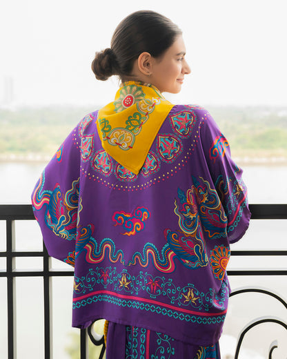 Silk Batwing Blouse 1940s / Purple Phoenix Dance
