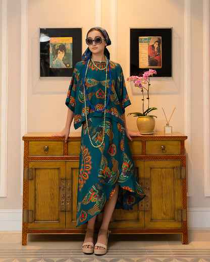 Silk Batwing Blouse 1940s / Mallard Green Dragon Of Grace