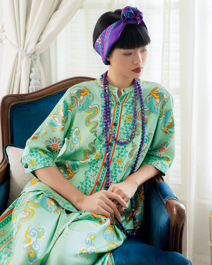 Silk Emancipation Shirt 1925 / Pastel Green Phoenix Dance