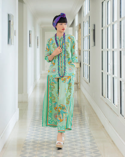 Silk Emancipation Shirt 1925 / Pastel Green Phoenix Dance