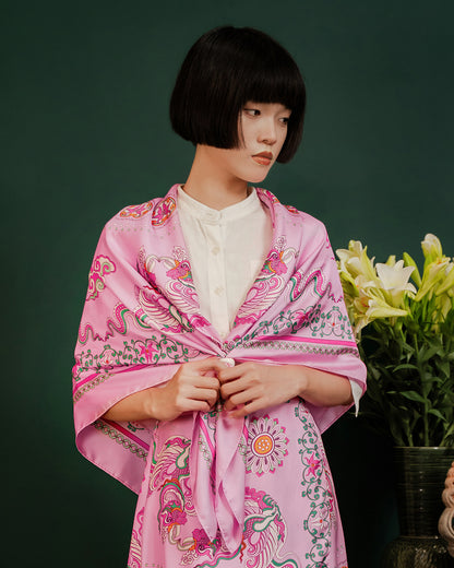 Phoenix Dance Silk Scarf / Pink / 110x110cm / 44x44in