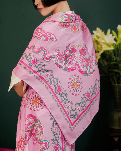 Phoenix Dance Silk Scarf / Pink / 110x110cm / 44x44in
