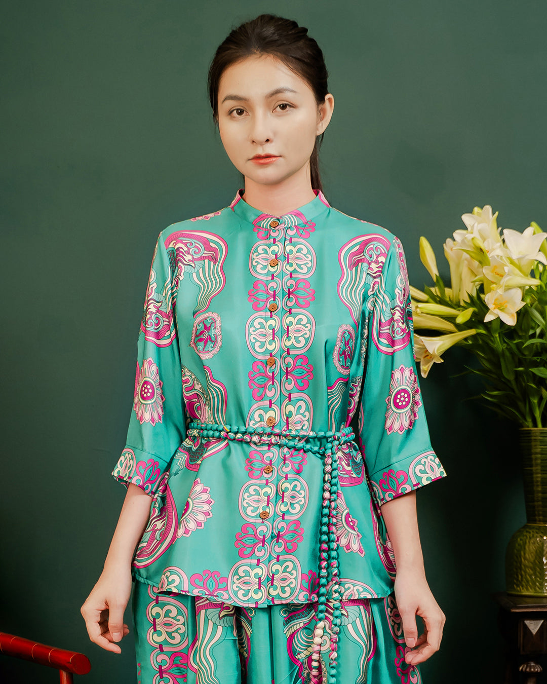 Silk Emancipation Shirt 1925 / Turquoise Dragon Of Grace