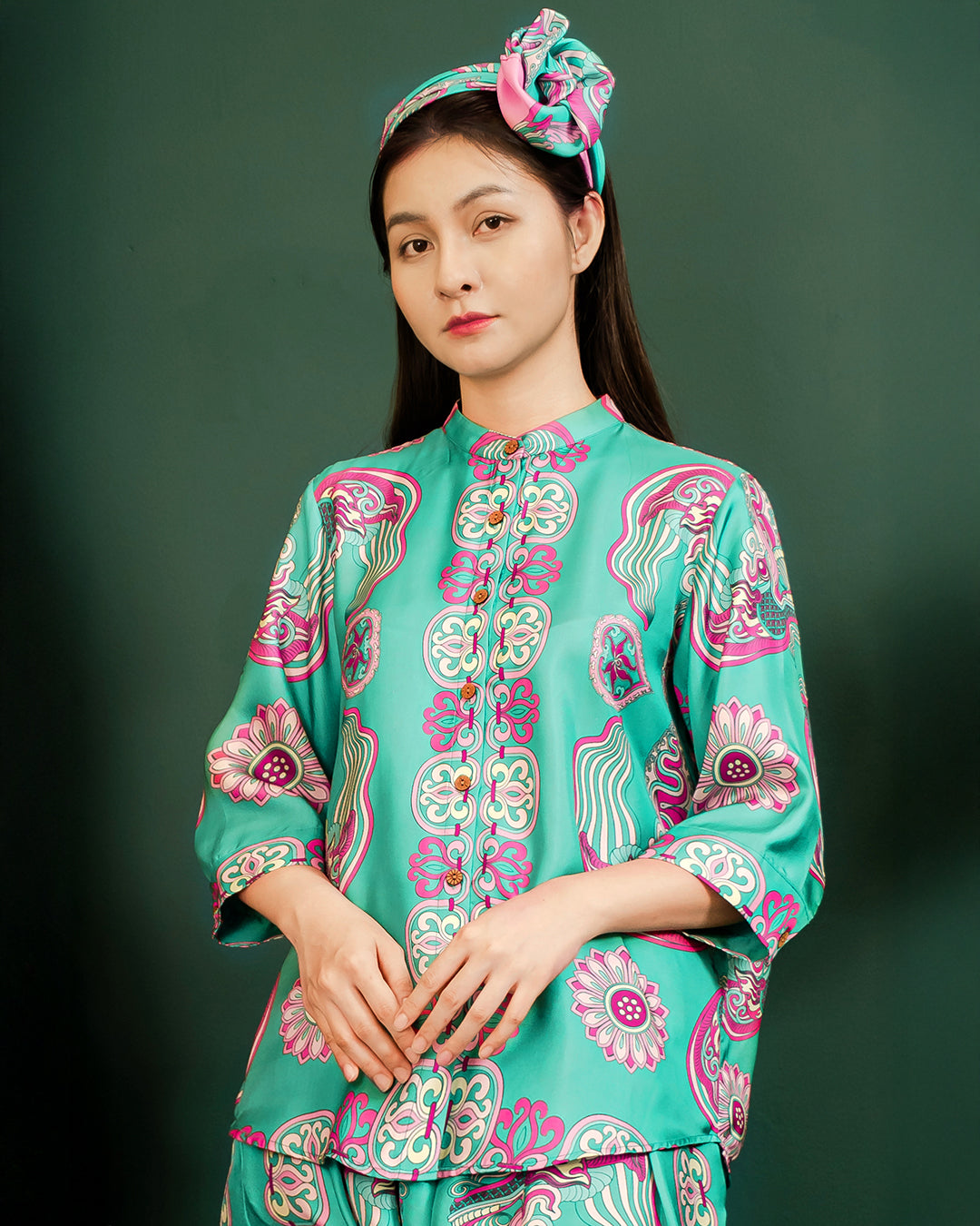 Silk Emancipation Shirt 1925 / Turquoise Dragon Of Grace