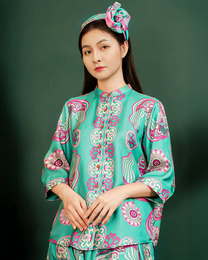 Silk Emancipation Shirt 1925 / Turquoise Dragon Of Grace