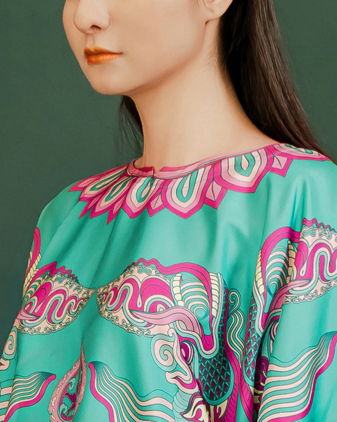 Silk Batwing Blouse 1940s / Turquoise Dragon Of Grace
