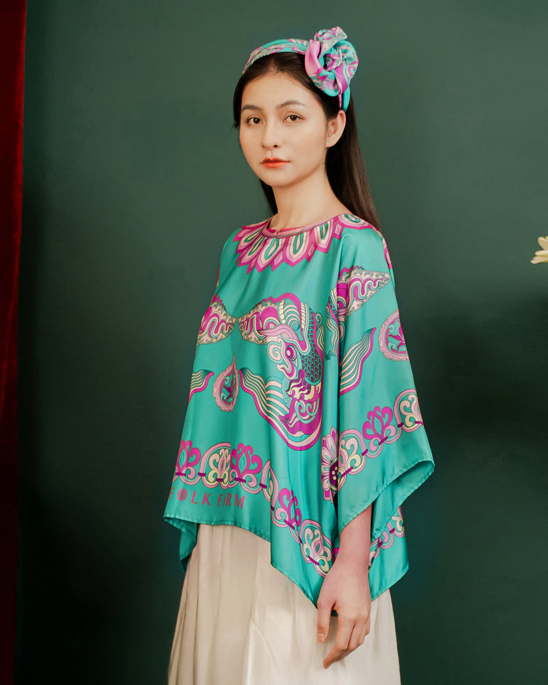 Silk Batwing Blouse 1940s / Turquoise Dragon Of Grace