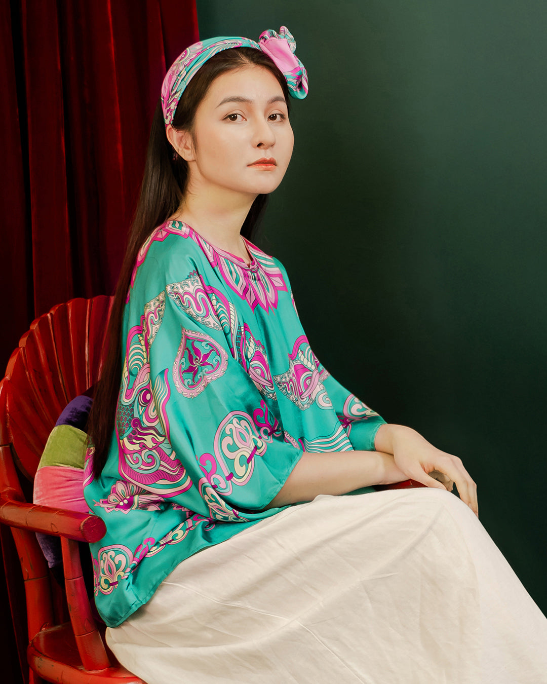 Silk Batwing Blouse 1940s / Turquoise Dragon Of Grace