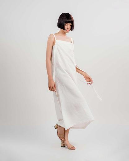 Linen Strap Dress 1930s / White