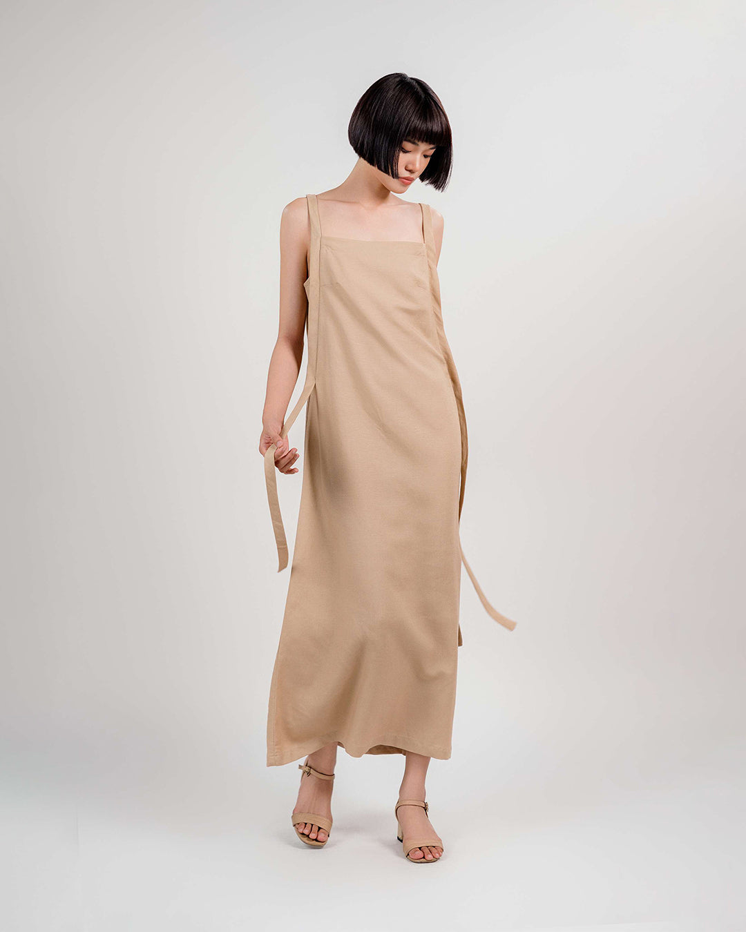 Linen Strap Dress 1930s / Beige