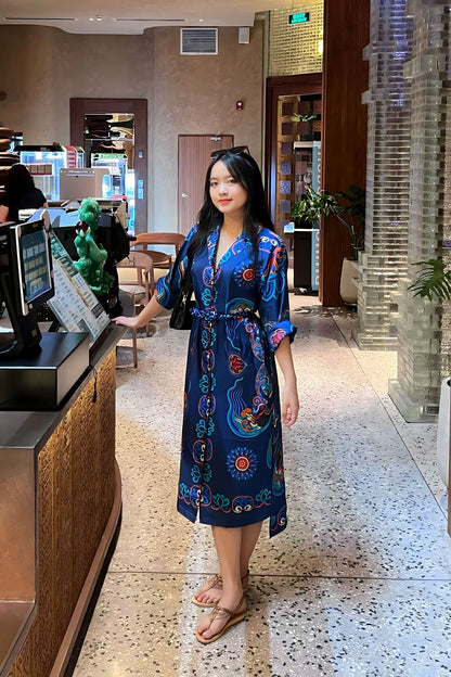 Blue Dragon of Grace silk dress