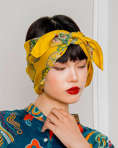 Legacy Gift Set for Mom / Dragon Of Grace Silk Scarf / Yellow / 26x26in / 65x65cm
