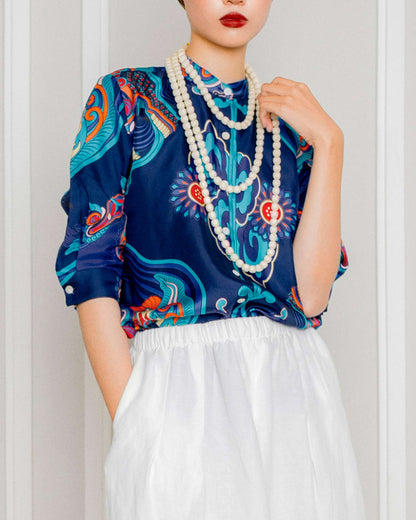 Silk Emancipation Shirt 1925 / Navy Blue Dragon Dreams