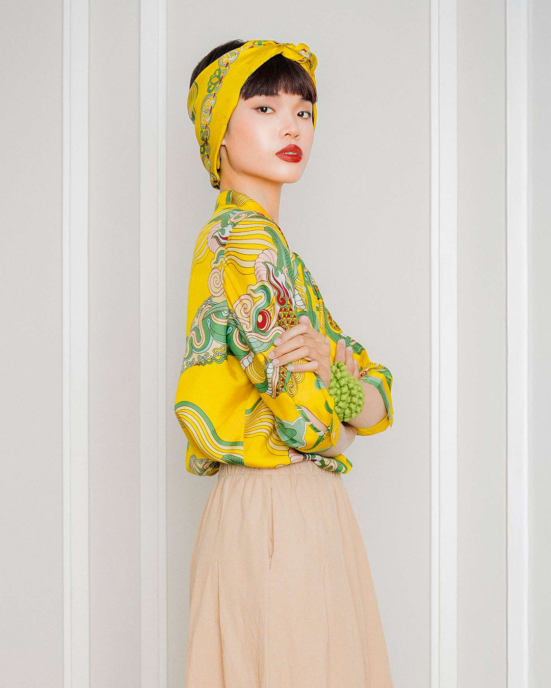 Silk Emancipation Shirt 1925 / Yellow & Green Dragon Dreams