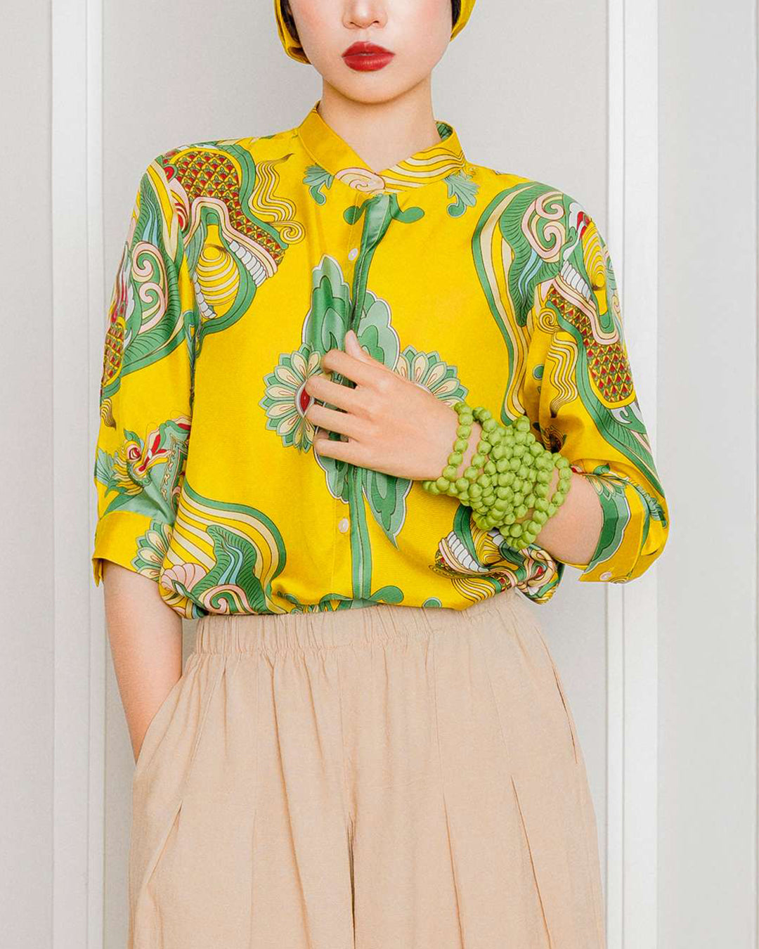 Silk Emancipation Shirt 1925 / Yellow & Green Dragon Dreams