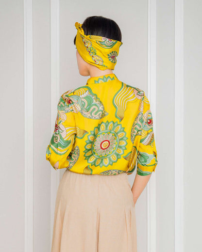 Silk Emancipation Shirt 1925 / Yellow & Green Dragon Dreams
