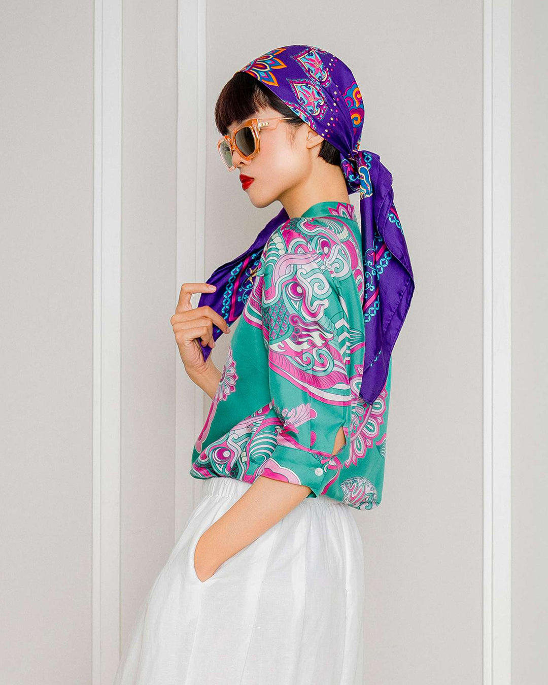 Silk Emancipation Shirt 1925 / Pink & Turquoise Dragon Dreams