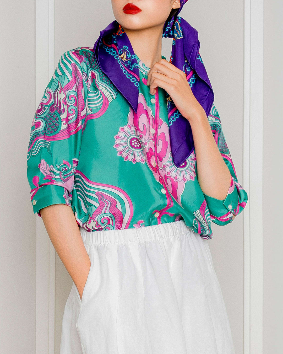 Silk Emancipation Shirt 1925 / Pink & Turquoise Dragon Dreams