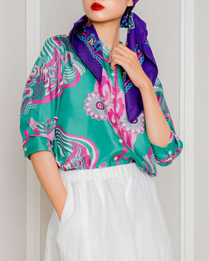 Silk Emancipation Shirt 1925 / Pink & Turquoise Dragon Dreams