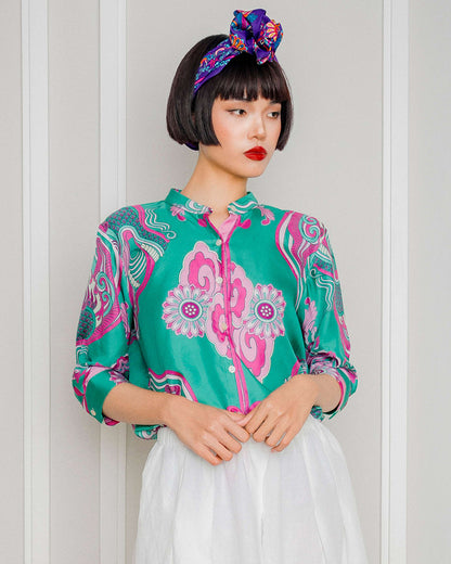 Silk Emancipation Shirt 1925 / Pink & Turquoise Dragon Dreams