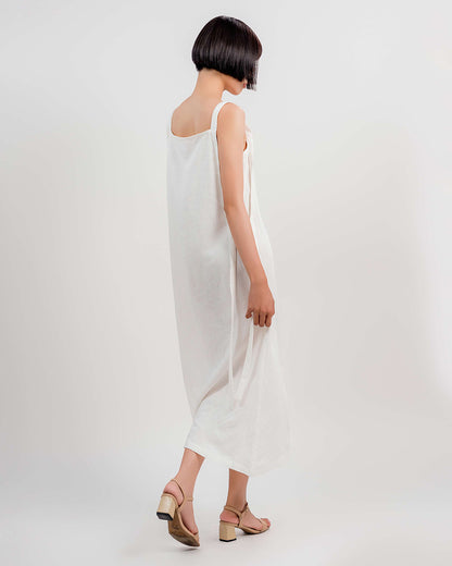 Linen Strap Dress 1930s / White