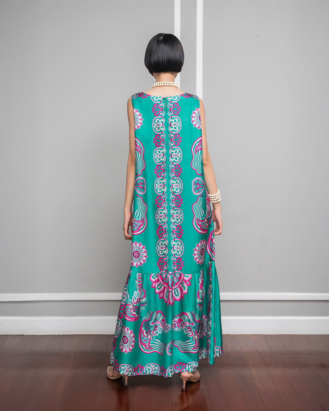 Silk Max Boho 1970 Sleeveless Dress / Turquoise Dragon Of Grace