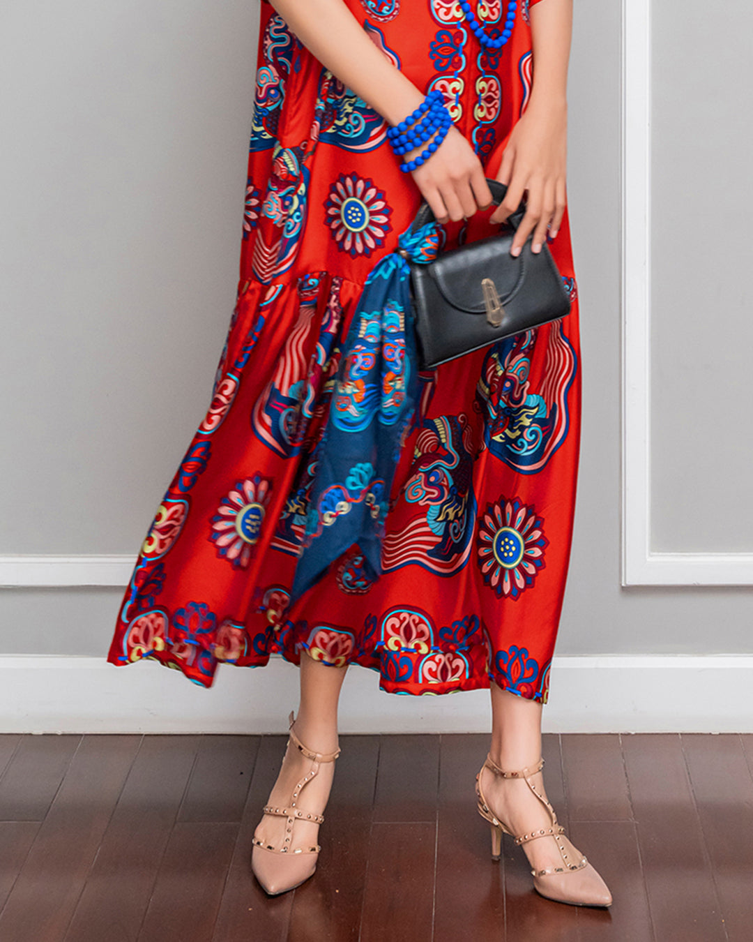 Silk Max Boho 1970 Dress / Red Dragon Of Grace