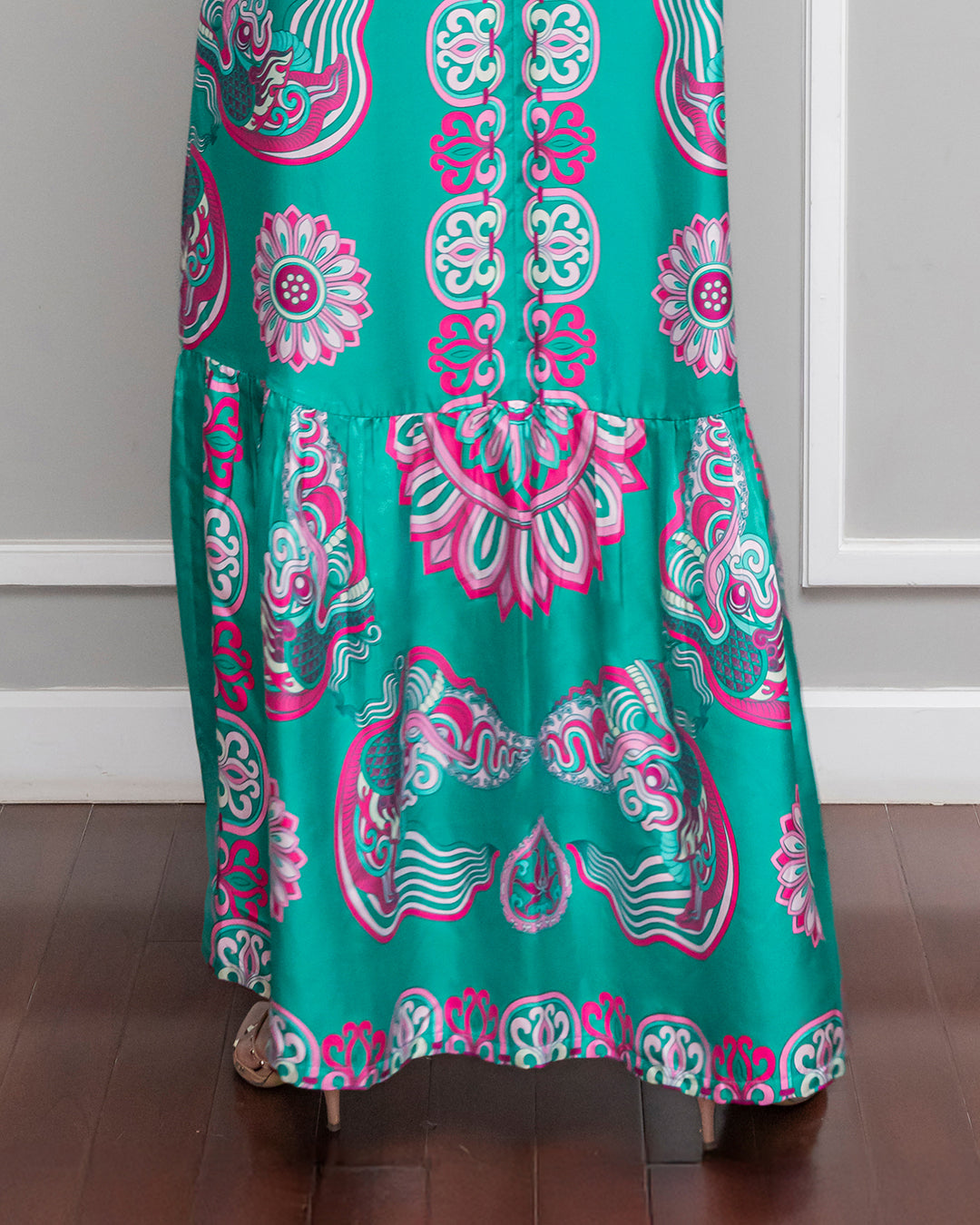 Silk Max Boho 1970 Sleeveless Dress / Turquoise Dragon Of Grace
