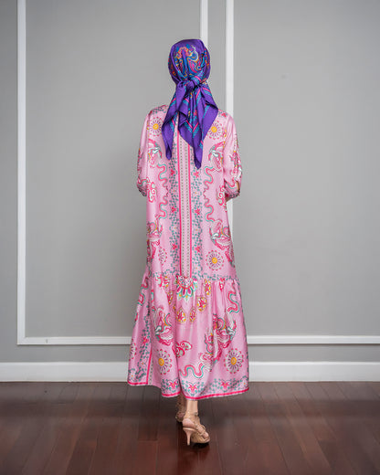 Silk Max Boho 1970 Dress / Pink Phoenix Dance