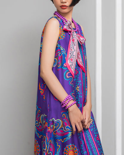 Silk Max Boho 1970 Sleeveless Dress / Purple Phoenix Dance