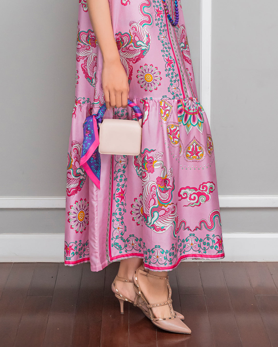 Silk Max Boho 1970 Dress / Pink Phoenix Dance