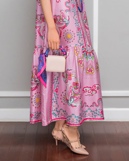 Silk Max Boho 1970 Dress / Pink Phoenix Dance
