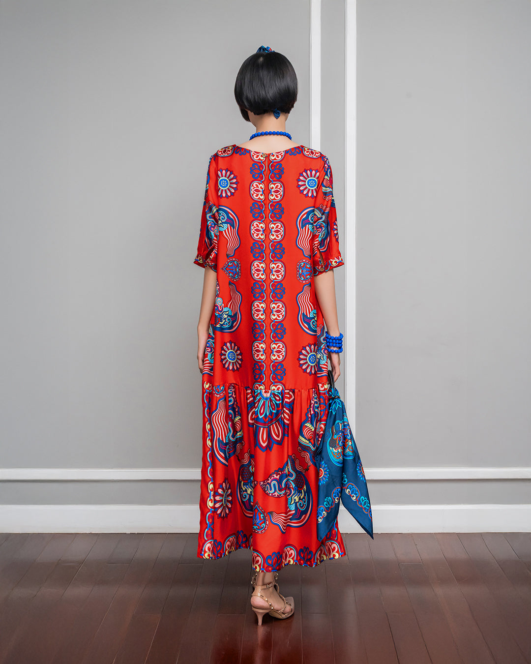 Silk Max Boho 1970 Dress / Red Dragon Of Grace