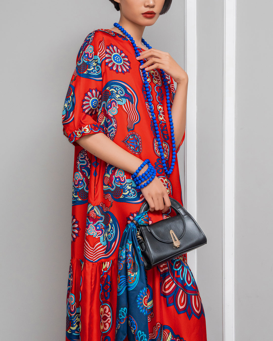 Silk Max Boho 1970 Dress / Red Dragon Of Grace