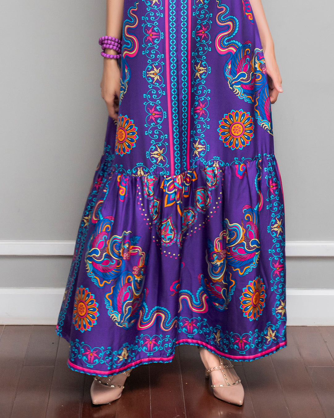 Silk Max Boho 1970 Sleeveless Dress / Purple Phoenix Dance