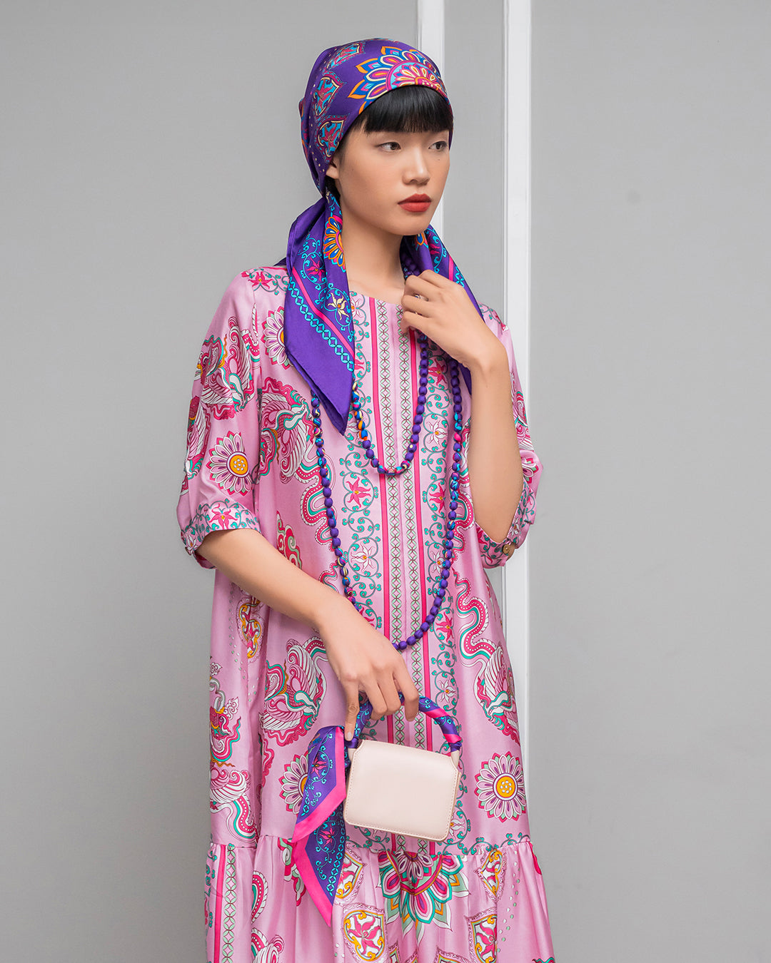 Silk Max Boho 1970 Dress / Pink Phoenix Dance