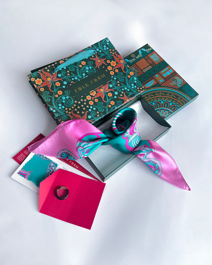 Legacy Gift Set for Mom / Dragon Dreams Silk Scarf / Pink & Turquoise / 26x26in / 65x65cm