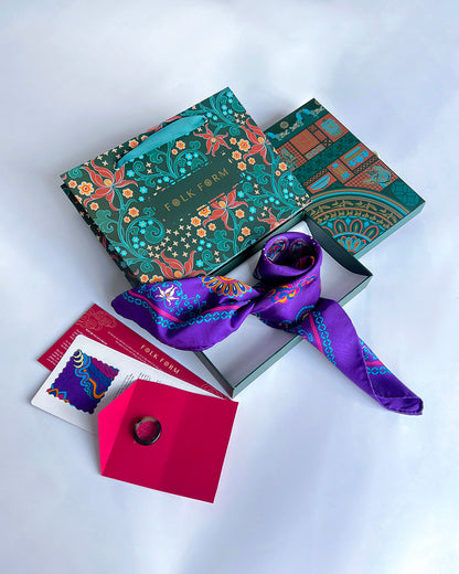 Grace Gift Set for Mom / Phoenix Dance Silk Scarf / Purple / 26x26in / 65x65cm
