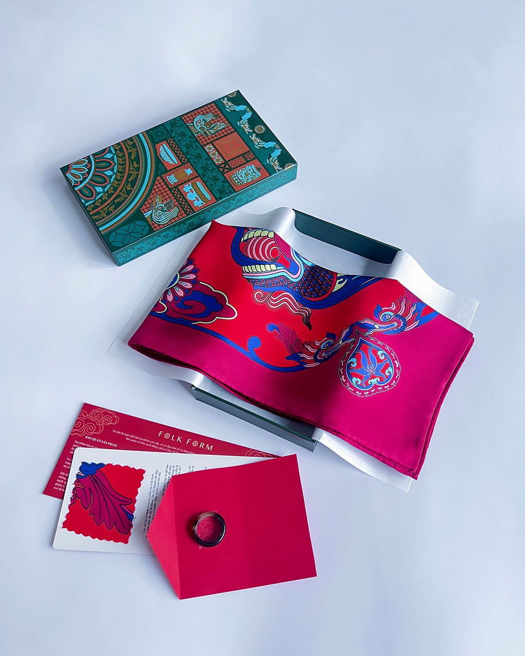 Legacy Gift Set for Mom / Dragon Dreams Silk Scarf / Red / 26x26in / 65x65cm