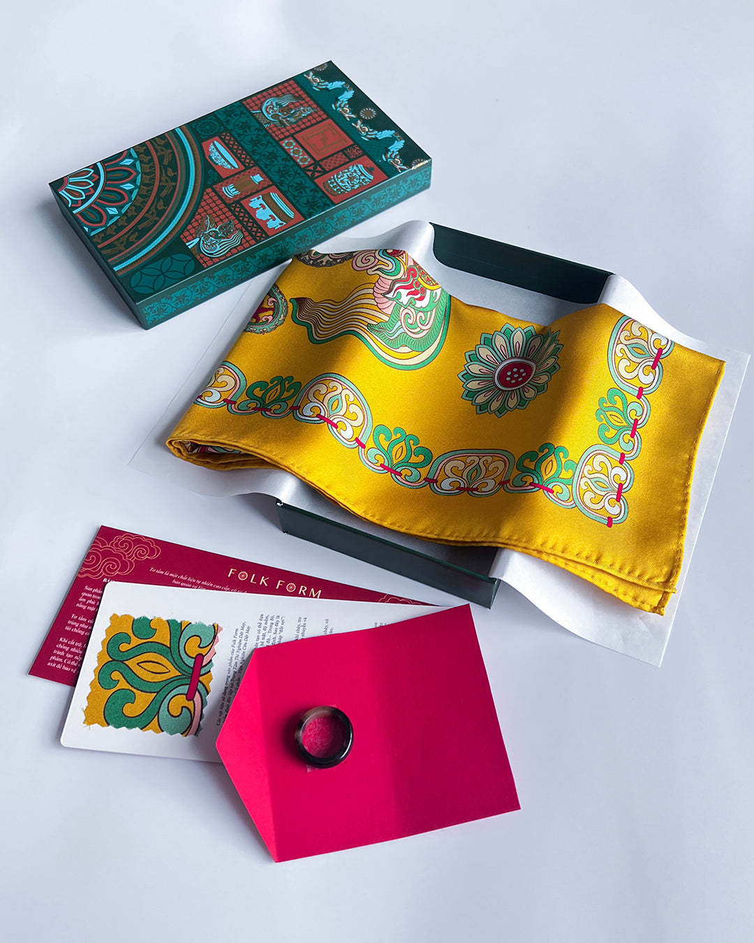 Legacy Gift Set for Mom / Dragon Of Grace Silk Scarf / Yellow / 26x26in / 65x65cm
