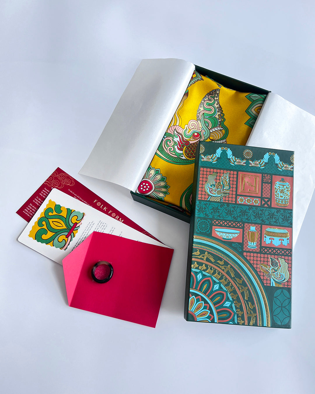 Legacy Gift Set for Mom / Dragon Of Grace Silk Scarf / Yellow / 26x26in / 65x65cm