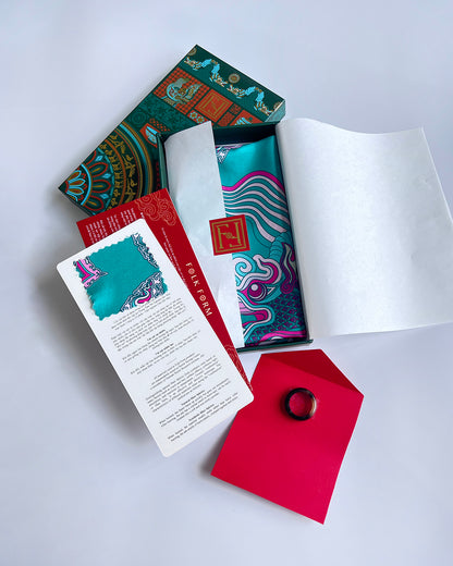 Legacy Gift Set for Mom / Dragon Dreams Silk Scarf / Pink & Turquoise / 26x26in / 65x65cm