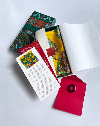 Legacy Gift Set for Mom / Dragon Of Grace Silk Scarf / Yellow / 26x26in / 65x65cm