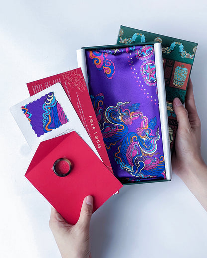 Grace Gift Set for Mom / Phoenix Dance Silk Scarf / Purple / 26x26in / 65x65cm