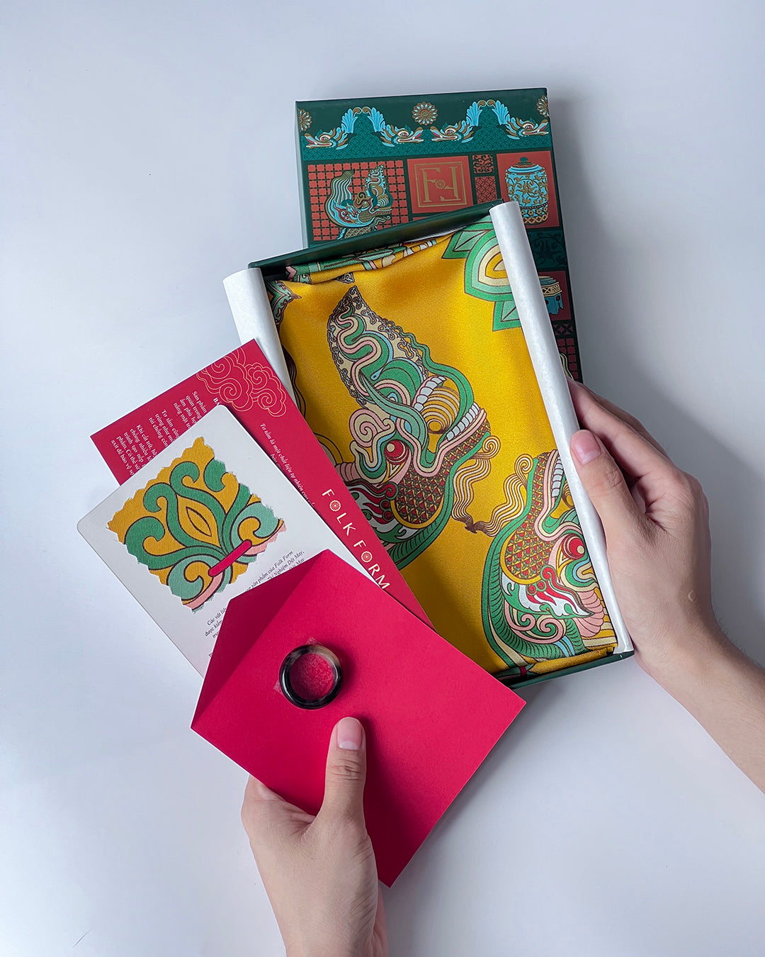 Legacy Gift Set for Mom / Dragon Of Grace Silk Scarf / Yellow / 26x26in / 65x65cm