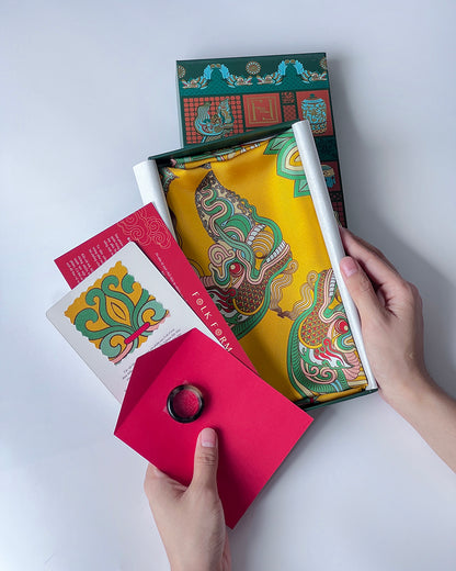 Legacy Gift Set for Mom / Dragon Of Grace Silk Scarf / Yellow / 26x26in / 65x65cm