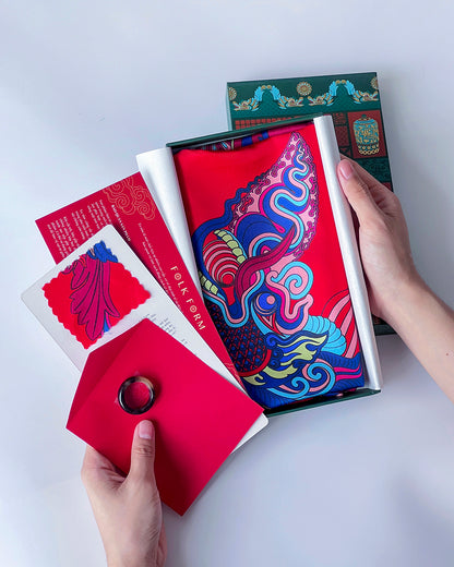Legacy Gift Set for Mom / Dragon Dreams Silk Scarf / Red / 26x26in / 65x65cm