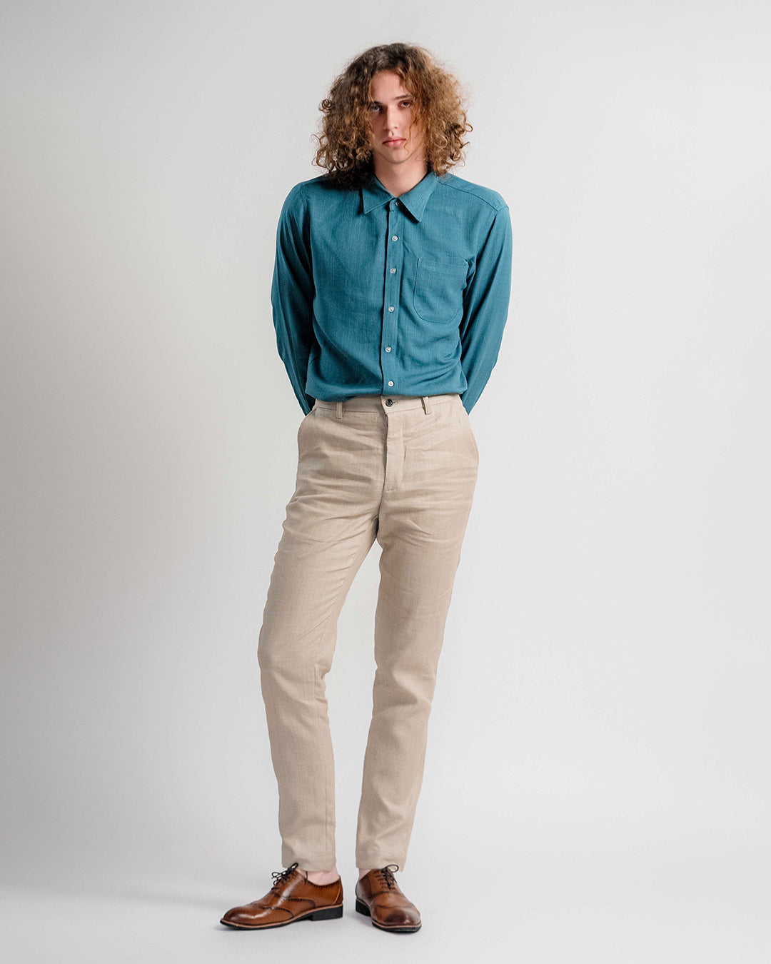 Linen Flat Front Trousers 1920s / Beige