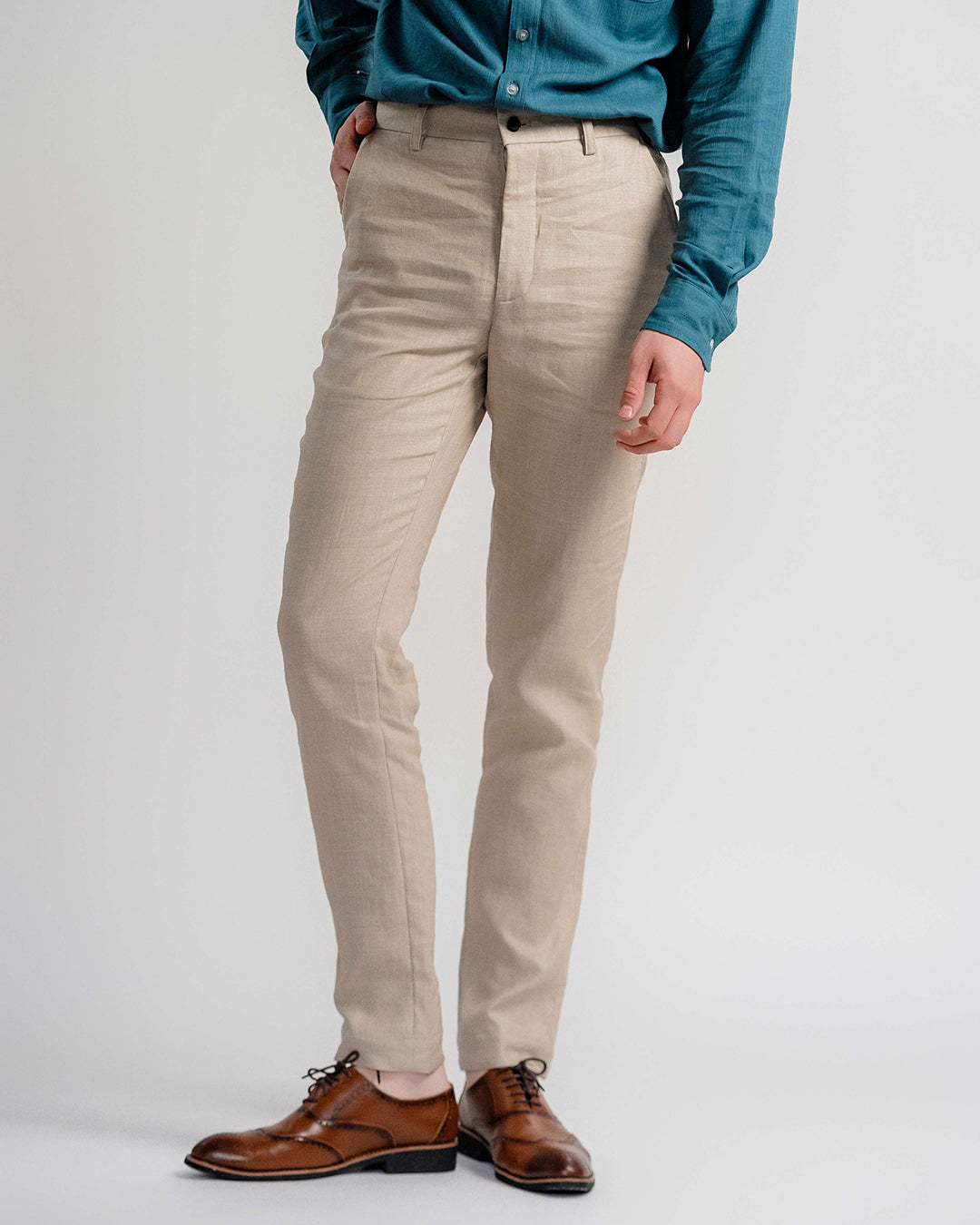 Linen Flat Front Trousers 1920s / Beige